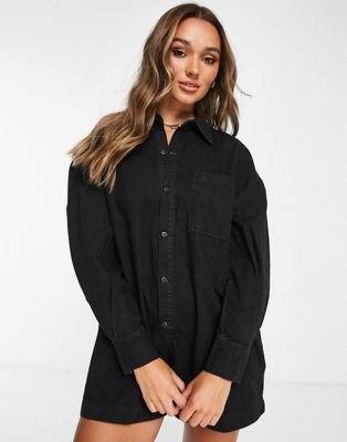 Waven oversized denim playsuit in black - Discount